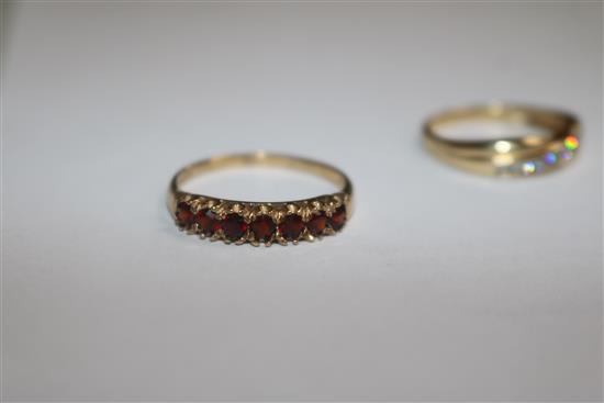 A 19th century gold, silver and rose cut diamond ring and three 9ct rings.